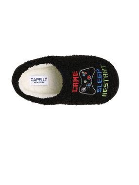 Boys Gamer Themed Slippers Indoor NEW Size 3/4 Black Faux Berbe Capelli New York